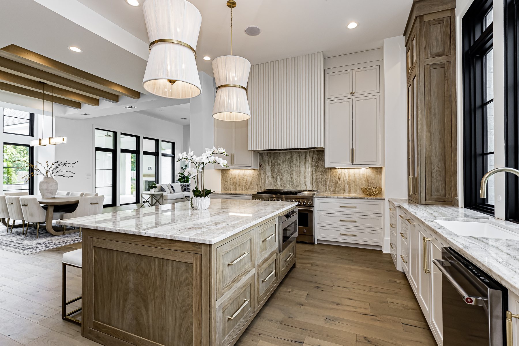 Framed white oak kitchen